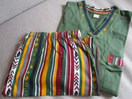 Herren Schlafanzug Shorty mit Brusttasche V-Ausschnitt (Gr. 56/58/ XL) Grün-Bunt mit Streifen - Weichs