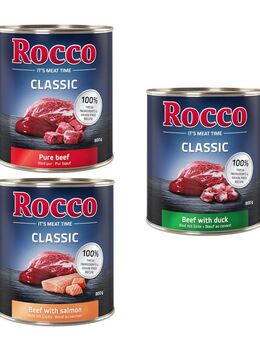 Rocco Classic Probiermix 6 x 800 g - Exklusiv-Mix: Rind pur, Rind/Lachs, Rind/Ente