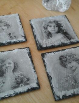 4 er Set Schiefer Untersetzer 10 x 10 cm für Gläser oder Tassen Shabby Deko - Rheinbach