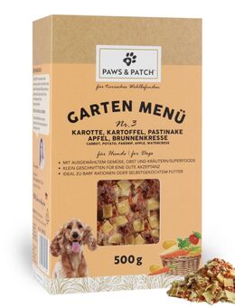 PAWS & PATCH Garten Menü für Hunde - Nr. 3: Karotte, Kartoffel, Pastinake, Apfel, Brunnenkresse (500 g)