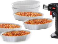 GEFU Flambierbrenner Crème Brûlée Set CARMELLO, (Set, 7-tlg., Flambierbrenner, 6 Porzellanschalen), komplettes Set, professionelle Ergebnisse