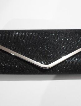 Clutch schwarz Glitzer chic mit Metallkette Party Silvester Hochzeit 26x10 - Rödermark