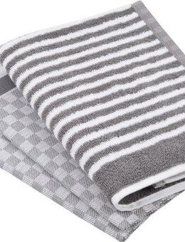 ROSS Geschirrtuch Exclusiv, (Set, 3-tlg), 1x Küchen-Frottiertuch (Streifen) und 2 Geschirrtücher (Karodesign)