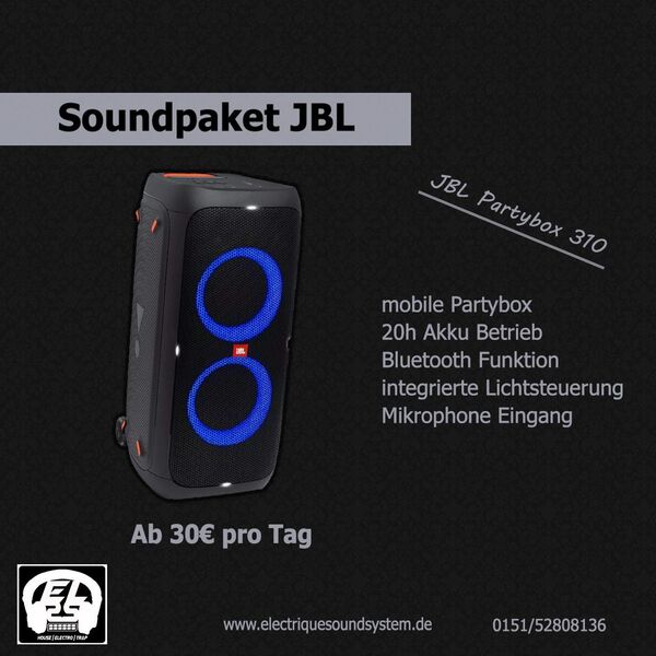 VERMIETUNG] Sound Partybox Akku / 310 JBL Kleinanzeige Even... | markt.de