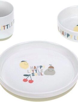 LÄSSIG Kindergeschirr-Set Happy Fruits (3-tlg), Porzellan, rutschfest