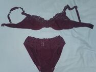Damen WÄSCHESET von NEW TASTE BH 80 B + Slip 36/38 bordeauxfarben Spitze Bügel Häkchen 95 % Baumwolle GUT! - Münster