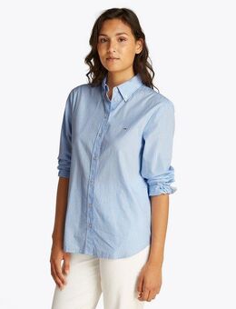 Tommy Jeans Hemdbluse TJW REG PINSTRIPE POPLIN SHIRT mit Nadelstreifen, Logostickerei