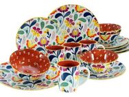 CreaTable Kombiservice Folklore Bunt, Kombi-Service 16 tlg (16-tlg), 4 Personen, Steinzeug, Blumenmotive
