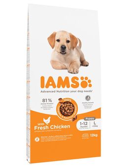 2 kg gratis! 12 kg IAMS Advanced Nutrition - Puppy Large mit Huhn