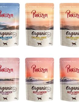 zooplus Bio Adult 6 x 85 g - Purizon Organic Mixpaket: Ente, Rind, Huhn, Lachs