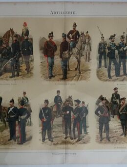 Alte Lithographie „Artillerie“ (Uniformen, Militär) - Original von 1893 - Nottuln