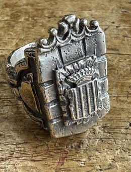 Auffälliger Siegelring Wappen Ring Krone Silber 925 Handarbeit - Köln