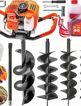 Benzin Erdbohrer Erdbohrgerät Erdlochbohrer Pfahlbohrer Eisbohrer starter Set XXXL 3 BOHRER 10/20/30 Zaun - Wuppertal