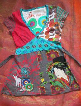 NEU * Pailletten * Glitzer Stickerei * Blumen * Blüten * Flower- Power * Hippie- Asia Style * Wickel Optik * T- Shirt * Tunika "Desigual" Gr. 36- 38/ S * bunt * - Riedlingen