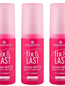 Essence Fixierspray fix & LAST instant MATTE MAKE-UP FIXING SPRAY, 3-tlg., Neuer Sprühkopf für gleichmäßige Anwendung und mattes Finish!