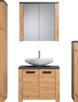 welltime Badezimmer-Set Ambres, (4-St), Komplettset: Hochschrank, Spiegelschrank, Kommode & Standschrank