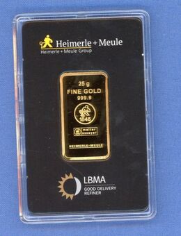 - NEU - Goldbarren 25 g Gramm 999.9 Gold Heimerle + Meule original geblistert - Bad Kreuznach Zentrum