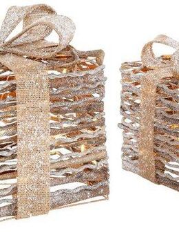 Myflair Möbel & Accessoires Dekoobjekt Geschenkbox mit LED Beleuchtung, 2-teilig, mit Glitter 20x20x26 cm und 25x25x31 cm, Weihnachtsdeko
