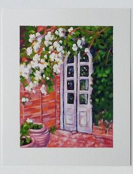 Direkt von Künstlerin: Original Mini-Gemälde mit Blumenterrasse - Obrigheim (Pfalz)