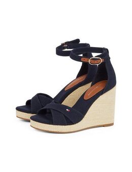 Tommy Hilfiger FLAG HIGH WEDGE ESPAD CRISSCROSS High-Heel-Sandalette, Riemchensandale, Sommerschuh, Keilsandalette, verstellbarer Schnalle