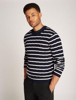 Tommy Hilfiger Strickpullover CLASSIC CABLE CREW NECK mit Strukturstrick und Flaglabel unifarben, casual, regular fit, Baumwolle, Rundhals