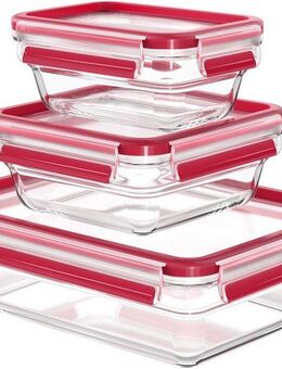 Emsa Frischhaltedose Clip & Close Glas, Glas, Kunststoff, (Set, 3-tlg), 0,45/0,8/2L, gefrier-, backofen-, mikrowellen- und spülmaschinenfest