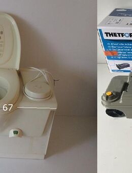 Thetford C2 creme, gebraucht, RECHTS WC Toilette für Wohnwagen / Wohnmobil mit neuem Fresh-up-Set (Toilettenbrille mit Deckel, Kassette & Einbauanleitung) - Schotten Zentrum