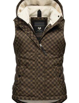 Ragwear Steppweste Hesty Print Weste mit abnehmbarer Kapuze und Hahnentritt Muster