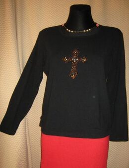 NEU* Edles * Langarm * Longsleeve mit Straß Kreuz * T- Shirt "BIBA by ESCADA" Gr. 42- 44/ L, 3. schwarz* - Riedlingen Zentrum