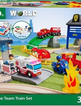 BRIO® Spielzeugeisenbahn-Erweiterung BRIO® WORLD, Polizei und Feuerwehr Set Deluxe, (Set), mit Licht und Soundfunktion, FSC® - schützt Wald