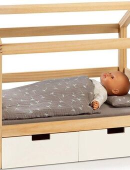 MUSTERKIND® Puppenbett Puppen-Hausbett Viola, natur/weiß, aus Holz