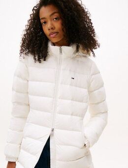 Tommy Jeans Steppmantel TJW ESSENTIAL HOODED DOWN COAT mit Fellimitat, Logostickerei