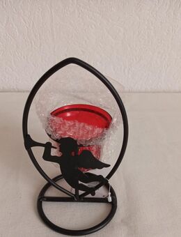 Teelichthalter Weihnachten Rot Glas Metall schwarz Engel verziert. Höhe ca. 15cm - Essen