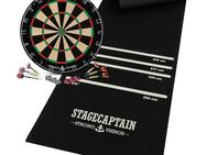 Stagecaptain Dartscheibe DBS-1715 BullsEye Pro, (Dartboard-Set, 19-tlg., inkl. Dartmatte, 6 Dartpfeilen und 12 Flights), Steeldartscheibe aus Sisal mit dünnen Drähten