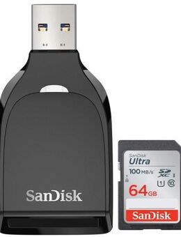 Speicherkartenleser SanDisk, SD Laufwerk, USB 3.0 Typ A, SDXC 64GB, SanDisk Ultra mit einer Datenübertragung von bis zu 100MB/s - Fürth