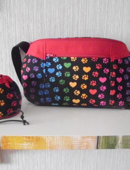 Bauchtasche bunte Pfötchen mit rot - Unna
