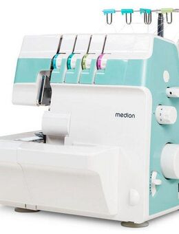 Medion® Overlock-Nähmaschine SO90 (MD 19169), 90 Watt Motorleistung, Freiarmnähen, Nählicht, 1.200 Stichen/min, Teleskopfadenführung, bis zu 4 Fäden gleichzeitig