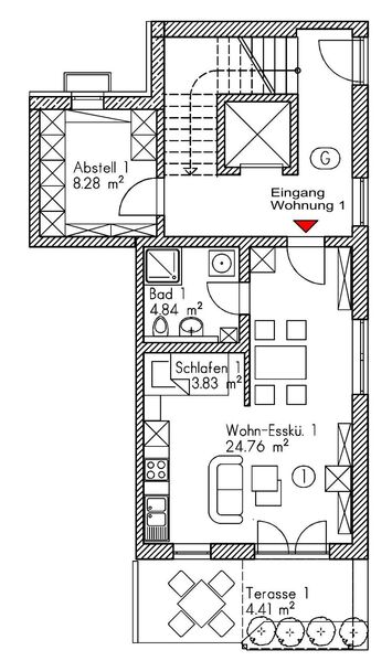 1-Zimmer-Wohnung mit Terrasse zum Kauf, Neubau in Ansbach-Eyb