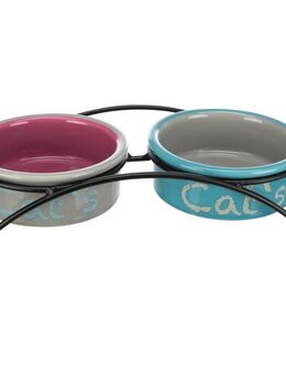 Trixie Keramik-Napf-Set Eat on Feet - 2 x 300 ml, Ø 12 cm (hellgrau/altrosa/hellblau)