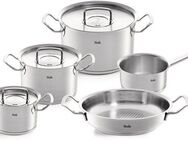 Fissler Topf-Set ORIGINAL-PROFI COLLECTION® Edelstahl-Topfset, Edelstahl 18/10 (8-tlg., je 1 Kochtopf 16/20/24 cm, Stielkasserolle 16 cm, Servierpfanne 24 cm), mit breitem Schüttrand, Kaltmetallgriffen. Made in Germany