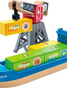 Hape Spielzeug-Schiff Frachtschiff und Hafenkran