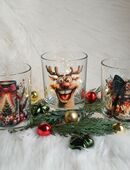 Glas Windlicht lustiger Elch weihnachtliches Glas Elch Weihnachten Deko in 53359