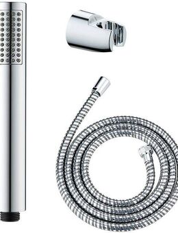 WENKO Handbrause Modell Basic Line Duschkopf Set Wanne, (3-tlg), klassische Stab-Handbrause, 150 cm Brauseschlauch, Halterung