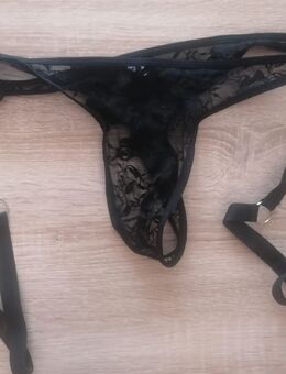 Herren Schwarzes Spitzen-Blumenmuster Tangas-Set - Berlin