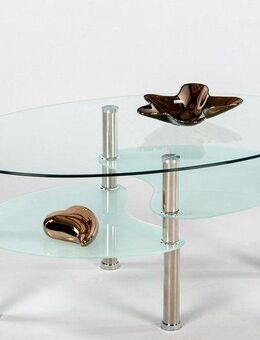 Stolkom Sp.z.o.o. Couchtisch Wave Glastisch, Wohnzimmertisch, Beistelltisch Glas BxHxT 90x41x55 cm, Sicherheitsglas 8mm stark, Ablage in Milchglas, Tisch Oval