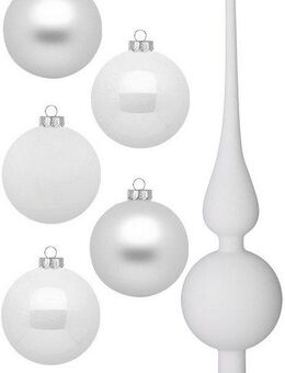 MAGIC by Inge Weihnachtsbaumkugel Just White, Weihnachtsdeko, Christbaumschmuck (46 St), Christbaumkugeln aus Glas, 45 Kugeln Ø ca. 4-6 cm, inkl. Spitze 28 cm
