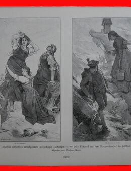 Grafik : Mathias Schmidsche Wandgemälde ( Vorarlberger Volkssagen) in der Villa Tschavoll auf dem Margarethenkopf bei Feldkirch. Mathias Schmid , Blatt 42cm x 29cm , M - C - Görlitz