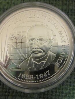 Max Planck-150. Geburtstag-Silbermedaille-Spiegelglanz--mit Zertifikat-RAR- - Mahlberg