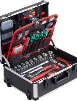 meister Werkzeugset Werkzeugtrolley, (238-tlg), Qualitätswerkzeug von Knipex und Wera, Rollen und Teleskophandgriff