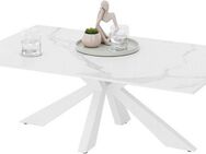 Stolkom Sp.z.o.o. Couchtisch Noah Wohnzimmertisch Keramik, Weiß marmoriert, BxHxT 110x40x70 cm, Keramikoberfläche weiß marmoriert, 4-Fuß Gestell in weiß